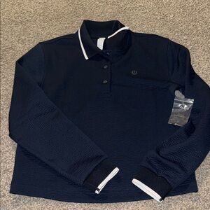 Textured Long Sleeve Tennis Polo Shirt
